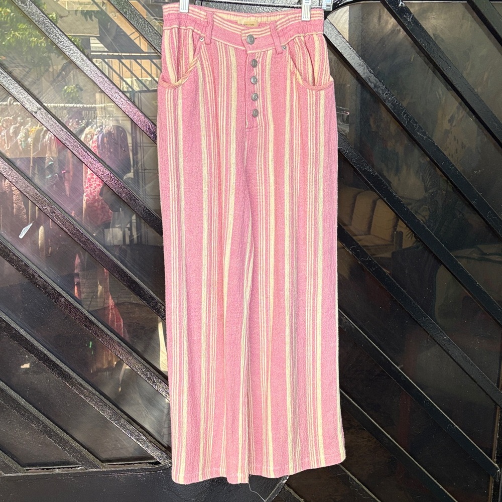 Striped Pink and Cream Wide-Leg Pants